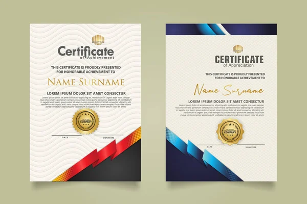 Set Vertical Certificate Template Ribbon Stripes Ornament Modern Texture Pattern — Archivo Imágenes Vectoriales