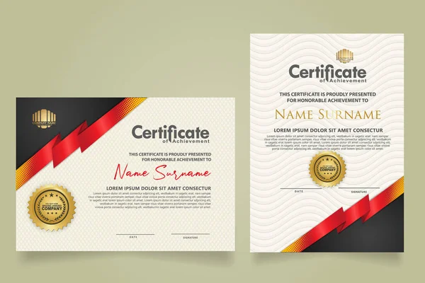 Set Horizontal Vertical Certificate Template Ribbon Stripes Ornament Modern Texture — Stock vektor