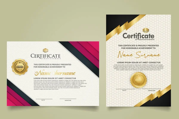 Set Horizontal Vertical Certificate Template Ribbon Stripes Ornament Modern Texture — 图库矢量图片