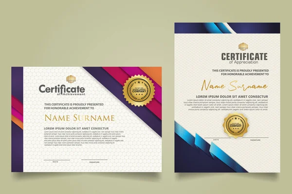 Set Horizontal Vertical Certificate Template Ribbon Stripes Ornament Modern Texture — Stockový vektor