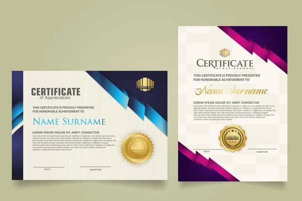 Set Vertical Horizontal Certificate Template Ribbon Stripes Ornament Modern Texture — Archivo Imágenes Vectoriales