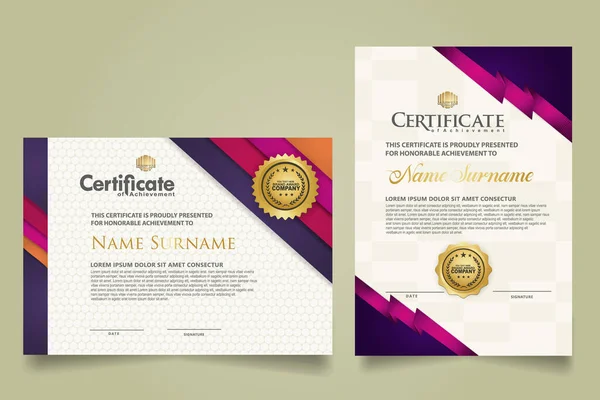 Set Vertical Horizontal Certificate Template Ribbon Stripes Ornament Modern Texture — Vettoriale Stock