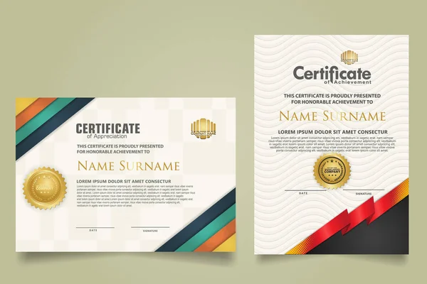 Set Vertical Horizontal Certificate Template Ribbon Stripes Ornament Modern Texture — Vettoriale Stock