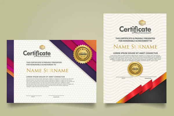 Set Vertical Horizontal Certificate Template Ribbon Stripes Ornament Modern Texture — Archivo Imágenes Vectoriales