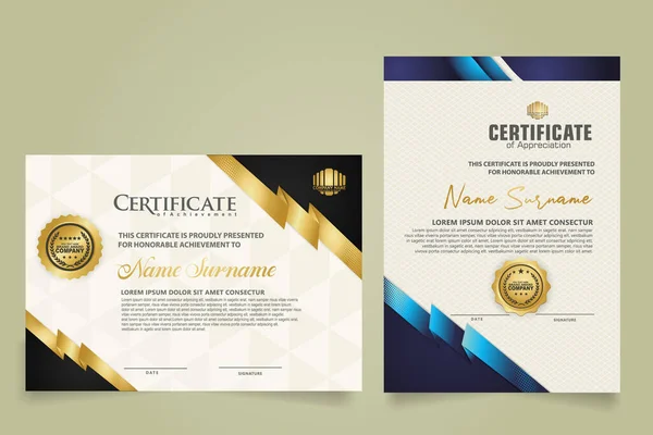 Set Vertical Horizontal Certificate Template Ribbon Stripes Ornament Modern Texture —  Vetores de Stock