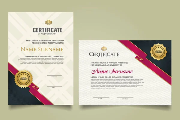 Set Vertical Horizontal Certificate Template Ribbon Stripes Ornament Modern Texture — Image vectorielle