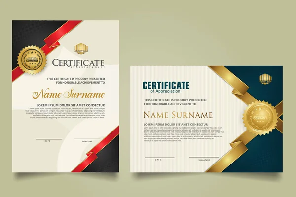 Set Vertical Horizontal Certificate Template Ribbon Stripes Ornament Modern Texture — Stock vektor