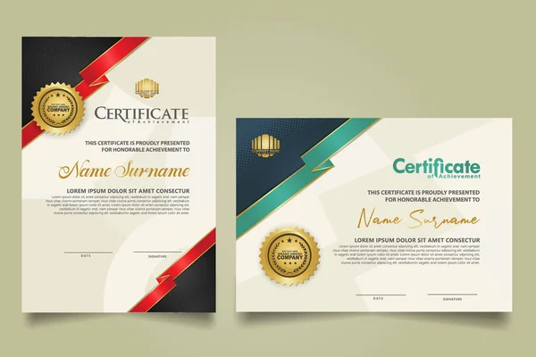 Set Vertical Horizontal Certificate Template Ribbon Stripes Ornament Modern Texture — Vettoriale Stock