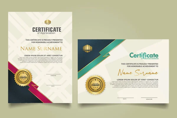 Set Vertical Horizontal Certificate Template Ribbon Stripes Ornament Modern Texture — Διανυσματικό Αρχείο