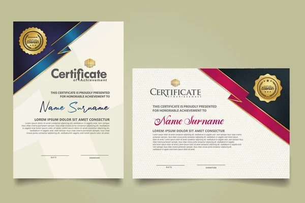Set Vertical Horizontal Certificate Template Ribbon Stripes Ornament Modern Texture — Vetor de Stock