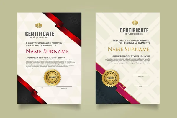 Set Vertical Certificate Template Ribbon Stripes Ornament Modern Texture Pattern — стоковый вектор