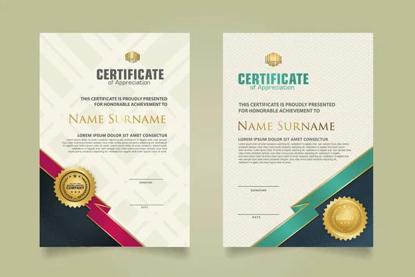 Set Vertical Certificate Template Ribbon Stripes Ornament Modern Texture Pattern — Image vectorielle