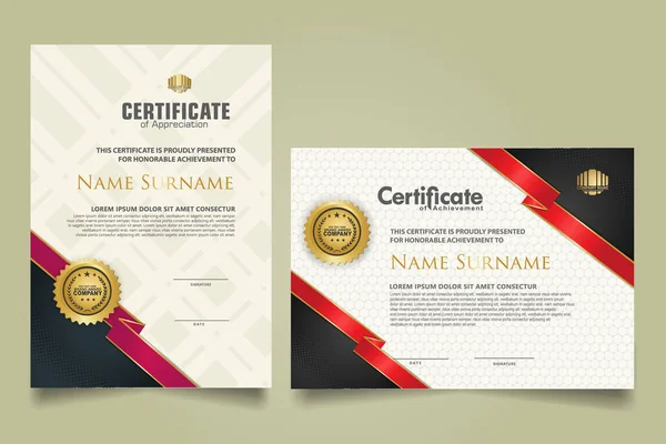 Set Vertical Horizontal Certificate Template Ribbon Stripes Ornament Modern Texture —  Vetores de Stock