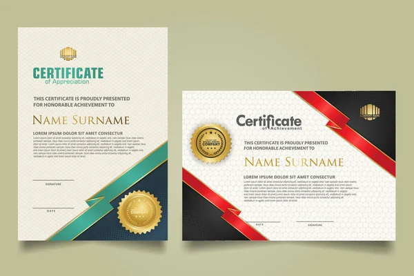 Set Vertical Horizontal Certificate Template Ribbon Stripes Ornament Modern Texture — 图库矢量图片