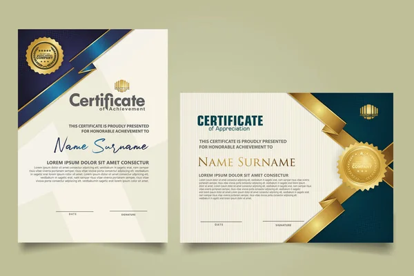 Set Vertical Horizontal Certificate Template Ribbon Stripes Ornament Modern Texture — Διανυσματικό Αρχείο