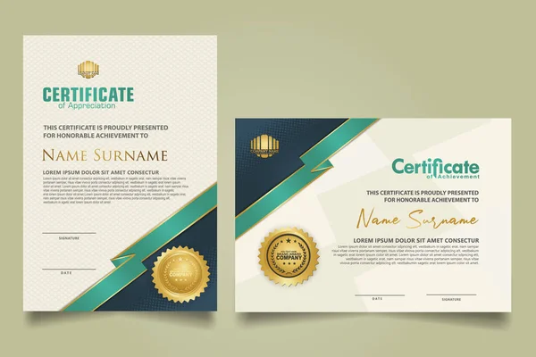 Set Zertifikatsvorlage Mit Luxuriösem Ornament Und Modernem Texturmuster Hintergrund Diplom — Stockvektor