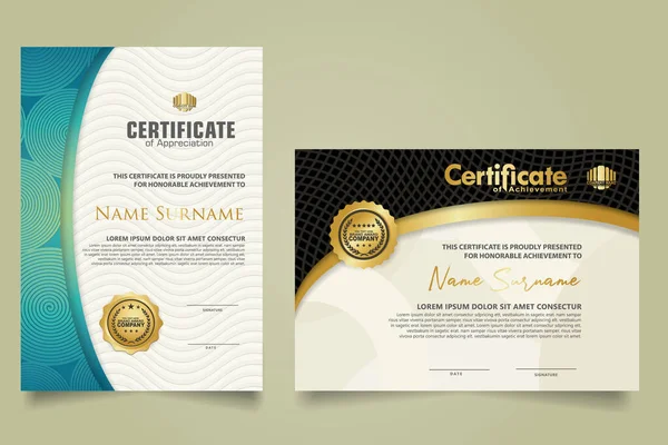 Set Zertifikatsvorlage Mit Luxuriösem Ornament Und Modernem Texturmuster Hintergrund Diplom — Stockvektor