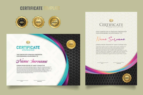 Luxury Certificate Template Dynamic Attractive Colors Curved Line Shape Ornament — Stock Vector