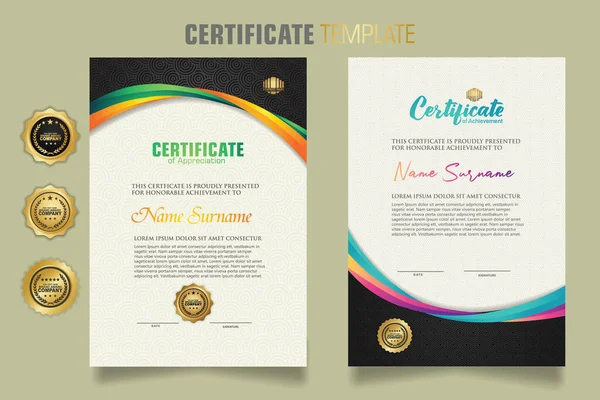 Luxury Certificate Template Dynamic Attractive Colors Curved Line Shape Ornament — Stock Vector