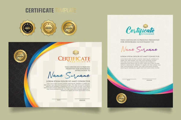 Luxury Certificate Template Dynamic Attractive Colors Curved Line Shape Ornament — Image vectorielle