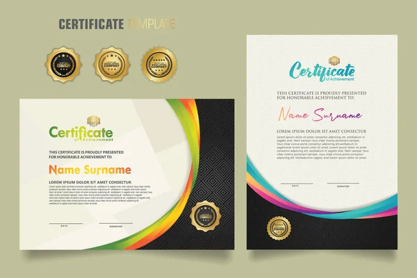 Luxury Certificate Template Dynamic Attractive Colors Curved Line Shape Ornament — Διανυσματικό Αρχείο