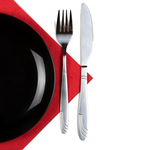 접시, 포크와 나이프를 냅킨에 — 스톡 사진
