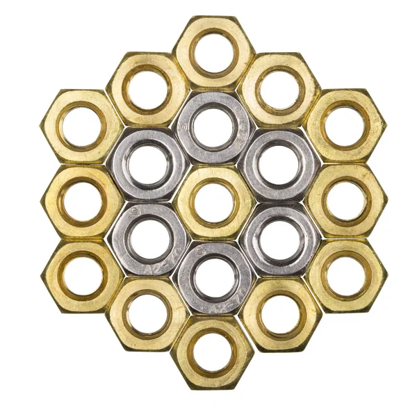 Golden screw nuts — Stock Photo, Image