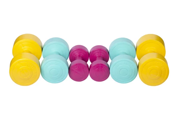 Three Pairs Of Colorful Dumbbells — Stock Photo, Image