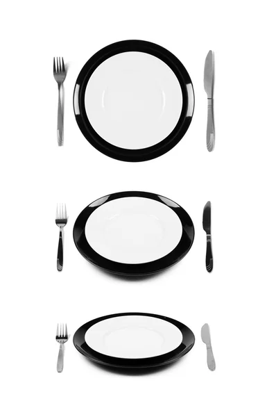두 스택된 흰색과 검은색 접시 — 스톡 사진