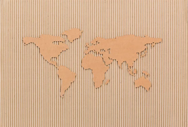 Mapa-mundi feito de papelão ondulado. — Fotografia de Stock