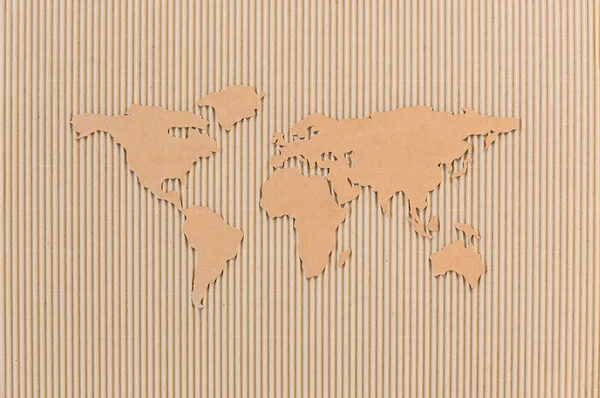 Världskarta gjord av wellpapp. — Stockfoto