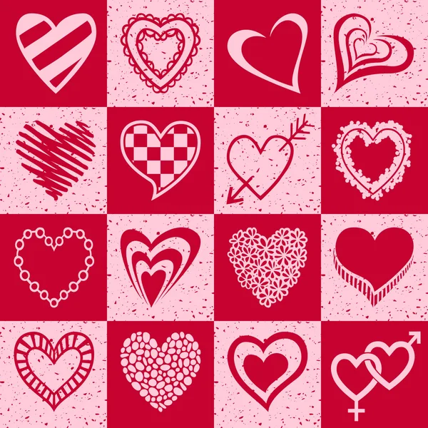 Set of pink and red hearts — Stock Vector