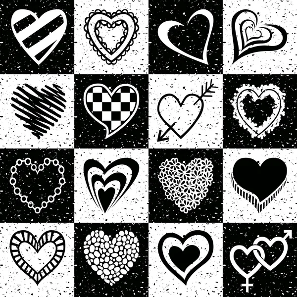 Black and white hearts — Stock Vector