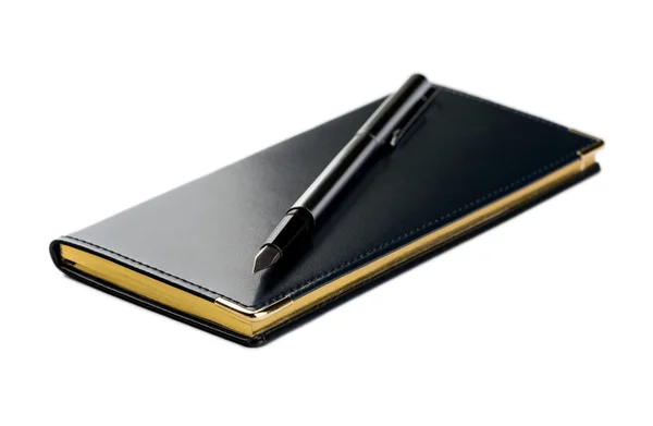 Fekete notebook és a toll — Stock Fotó