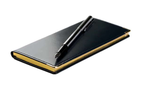 Black notebook and pen — Stock Photo, Image