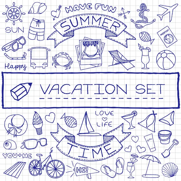 Handdrawn vacation icons — Stock Vector