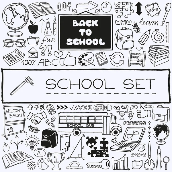 Hand getrokken school icons set. — Stockvector