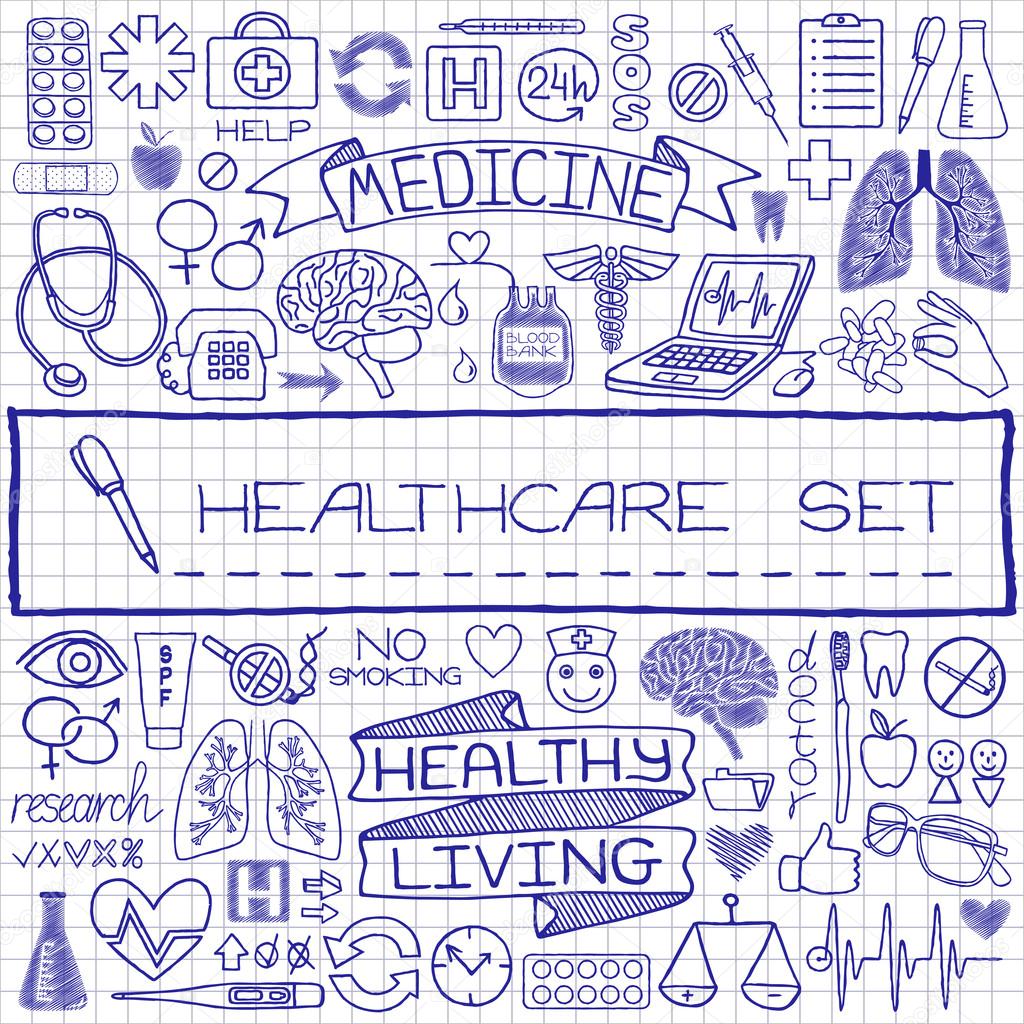 Doodle medical set of icons