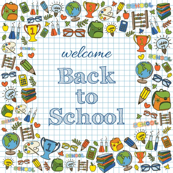 Välkommen tillbaka till skolan färgade kort — Stock vektor