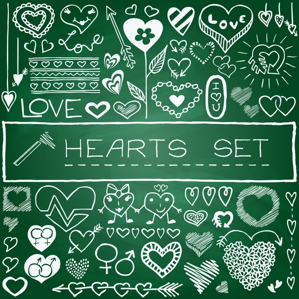 Hand drawn set of hearts and arrows — Stock Vector