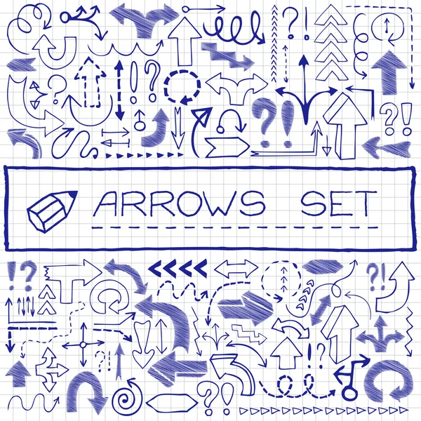 Hand drawn arrow icons with question and exclamation marks. — Stock Vector