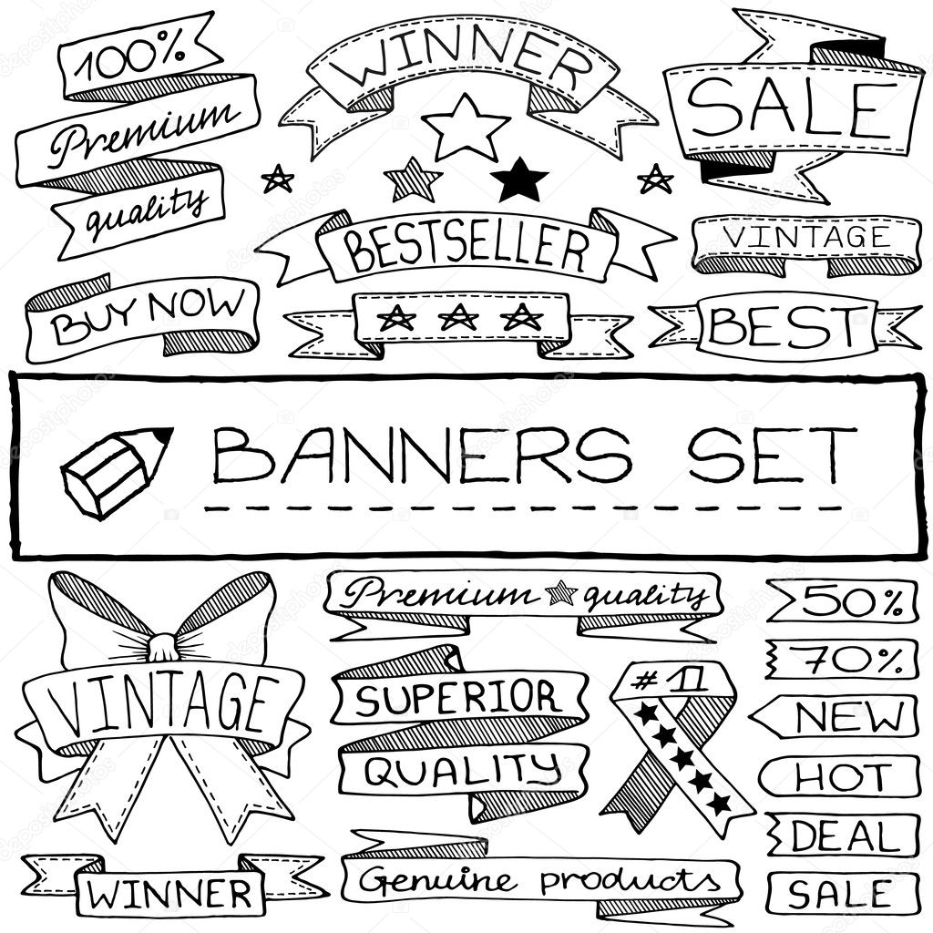 Hand drawn banner and tag icons