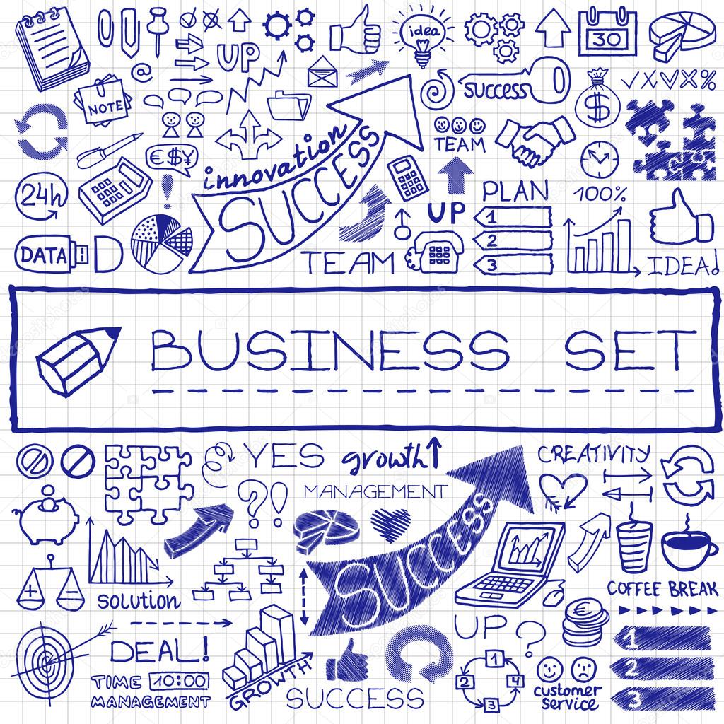 Hand drawn business set of icons.