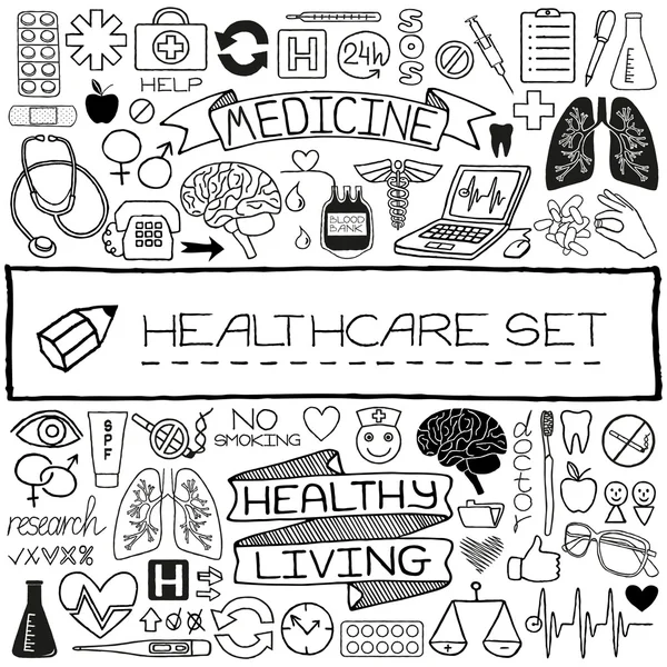 Hand drawn medical set of icons — Stock Vector