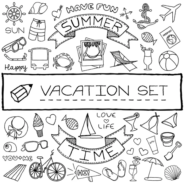 Hand drawn vacation icons set — Stock Vector