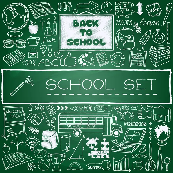 Set ikon sekolah gambar tangan - Stok Vektor