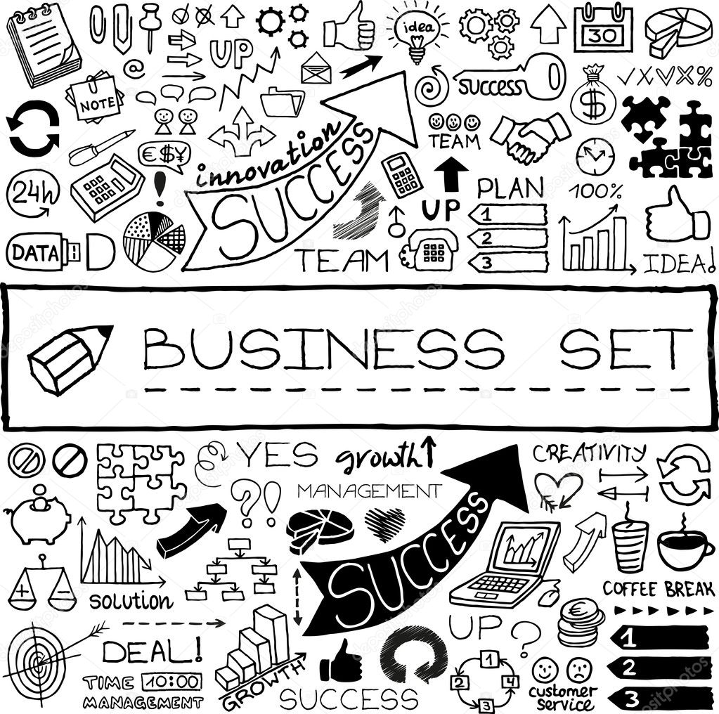 Hand drawn business set of icons