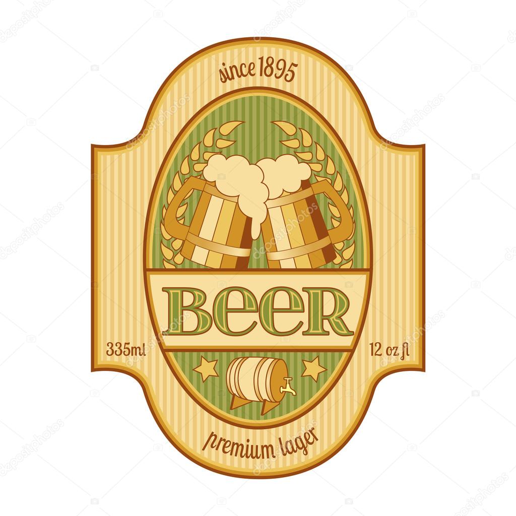 Beer label design in golden and green.