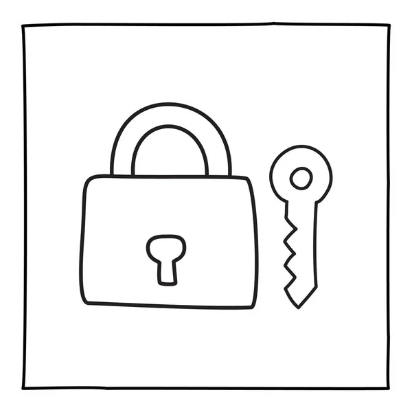 Doodle Key Padlock Icon Logo Hand Drawn Thin Black Line — Stock Vector