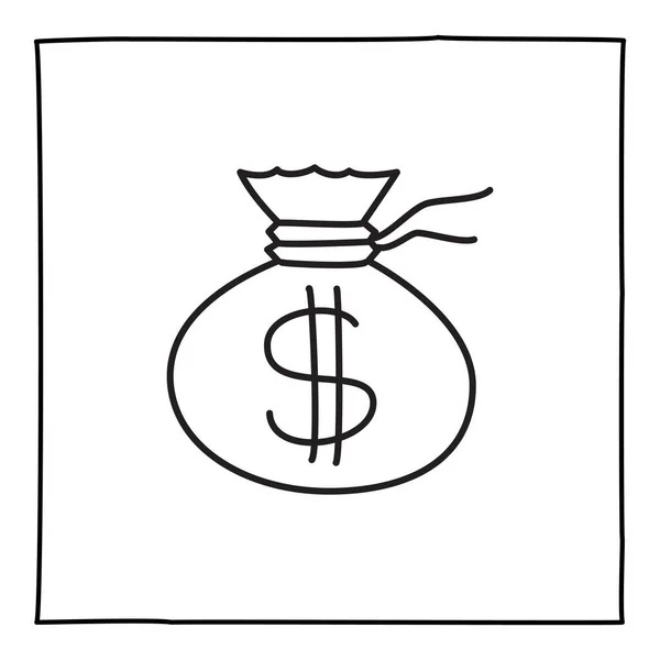 Doodle Icono Bolsa Dinero Logotipo Dibujado Mano Con Línea Negra — Vector de stock